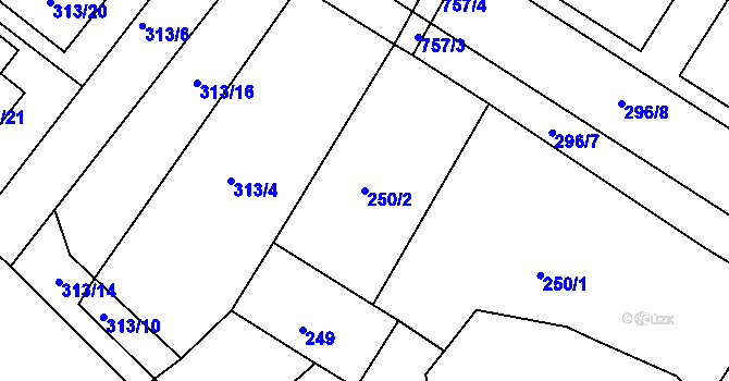 Parcela st. 250/2 v KÚ Strupčice, Katastrální mapa