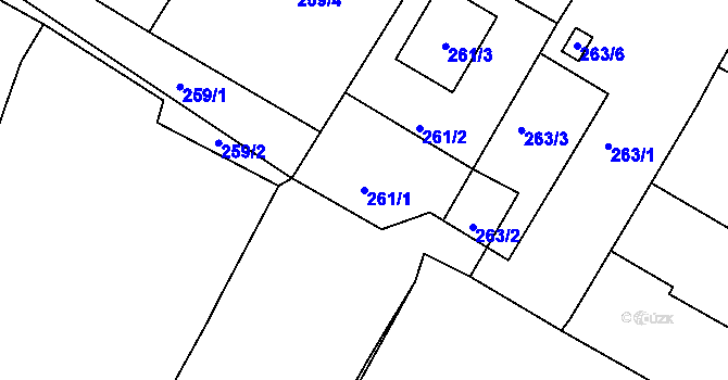 Parcela st. 261/1 v KÚ Strupčice, Katastrální mapa