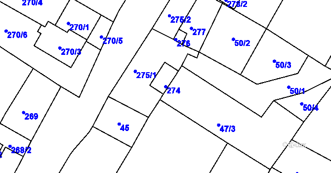 Parcela st. 274 v KÚ Strupčice, Katastrální mapa