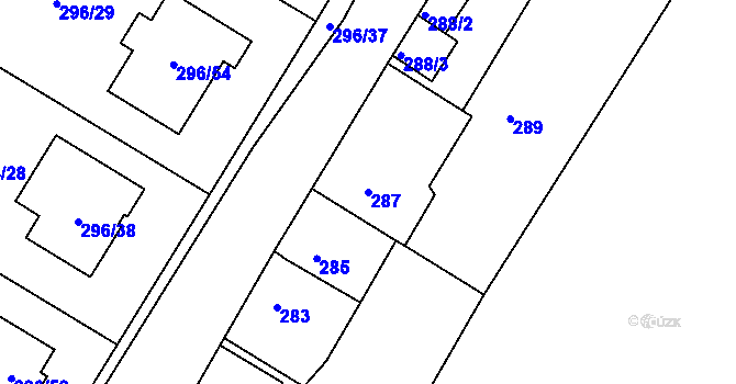Parcela st. 287 v KÚ Strupčice, Katastrální mapa