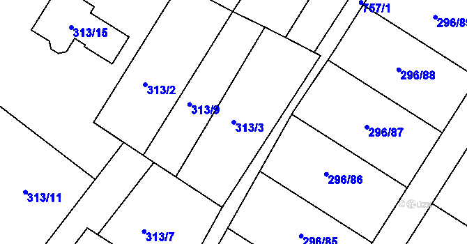 Parcela st. 313/3 v KÚ Strupčice, Katastrální mapa