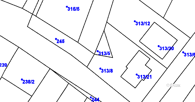 Parcela st. 313/5 v KÚ Strupčice, Katastrální mapa