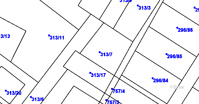 Parcela st. 313/7 v KÚ Strupčice, Katastrální mapa
