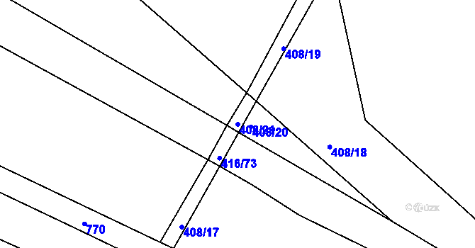 Parcela st. 408/21 v KÚ Strupčice, Katastrální mapa