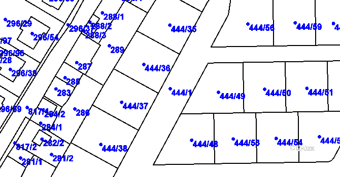 Parcela st. 444/1 v KÚ Strupčice, Katastrální mapa