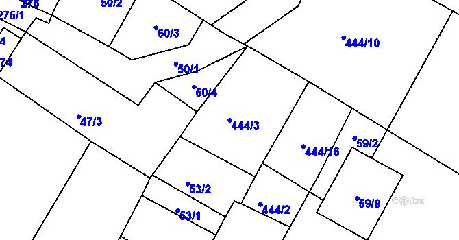 Parcela st. 444/3 v KÚ Strupčice, Katastrální mapa