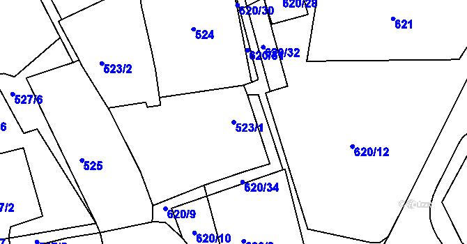 Parcela st. 523/1 v KÚ Strupčice, Katastrální mapa