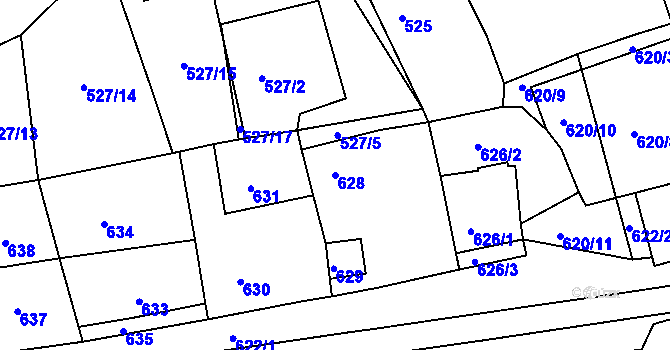 Parcela st. 628 v KÚ Strupčice, Katastrální mapa