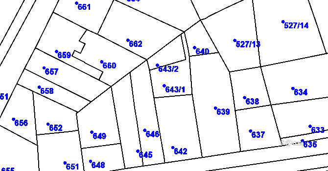Parcela st. 643/1 v KÚ Strupčice, Katastrální mapa