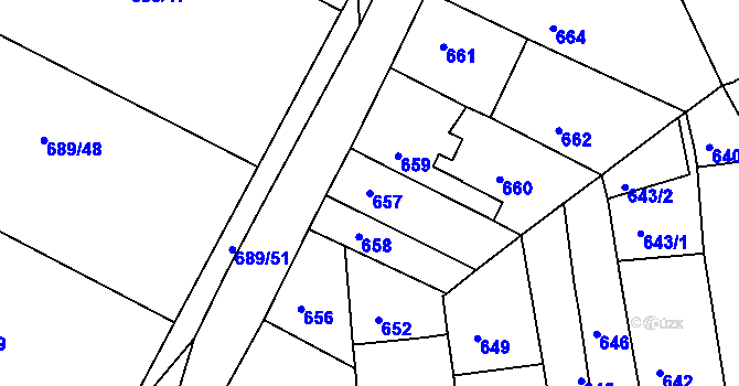 Parcela st. 657 v KÚ Strupčice, Katastrální mapa