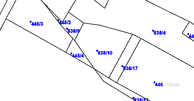 Parcela st. 838/10 v KÚ Strupčice, Katastrální mapa