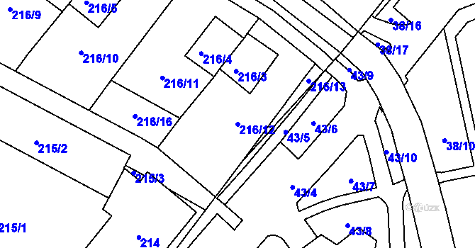 Parcela st. 216/12 v KÚ Strupčice, Katastrální mapa