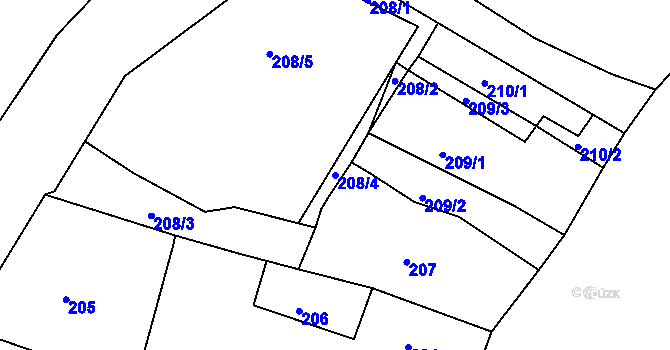 Parcela st. 208/4 v KÚ Strupčice, Katastrální mapa