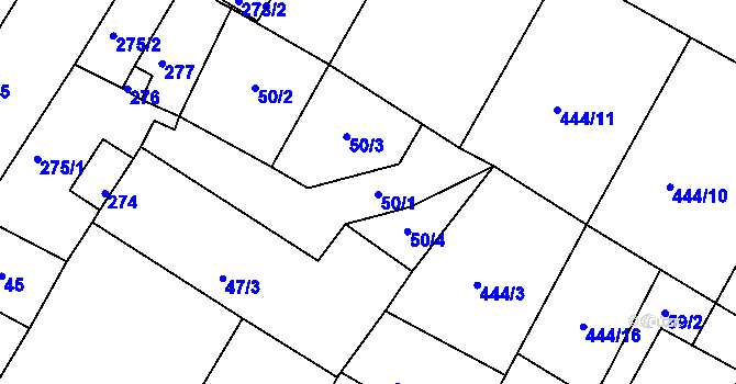 Parcela st. 50/1 v KÚ Strupčice, Katastrální mapa