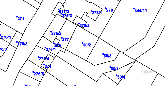 Parcela st. 50/2 v KÚ Strupčice, Katastrální mapa
