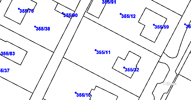 Parcela st. 355/11 v KÚ Strupčice, Katastrální mapa