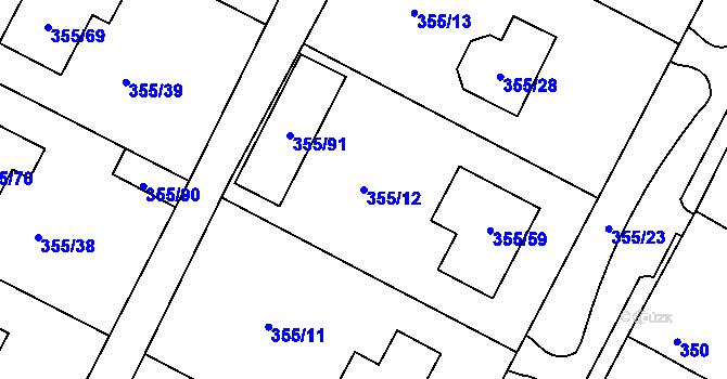 Parcela st. 355/12 v KÚ Strupčice, Katastrální mapa