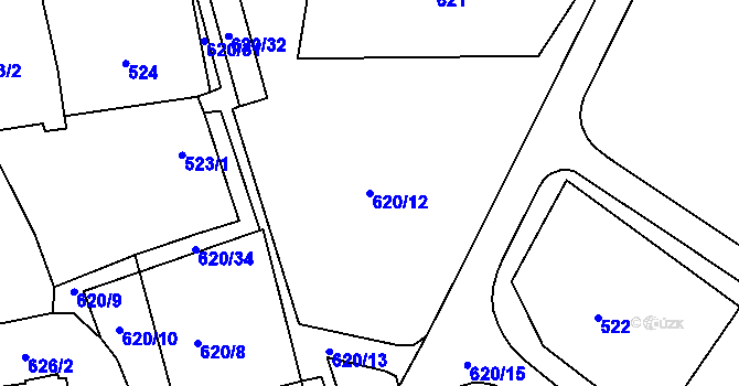 Parcela st. 620/12 v KÚ Strupčice, Katastrální mapa