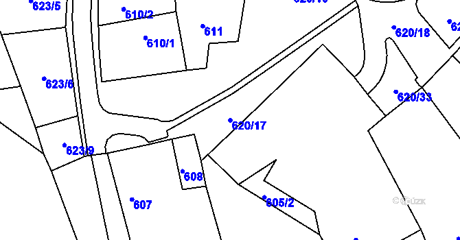 Parcela st. 620/17 v KÚ Strupčice, Katastrální mapa