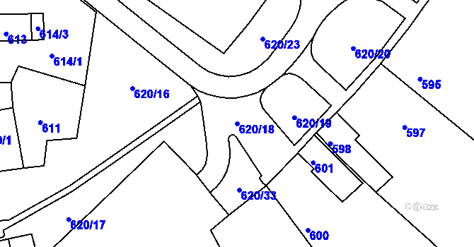 Parcela st. 620/18 v KÚ Strupčice, Katastrální mapa