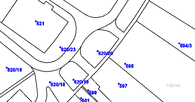 Parcela st. 620/20 v KÚ Strupčice, Katastrální mapa