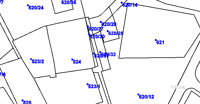 Parcela st. 620/32 v KÚ Strupčice, Katastrální mapa