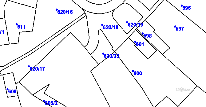 Parcela st. 620/33 v KÚ Strupčice, Katastrální mapa