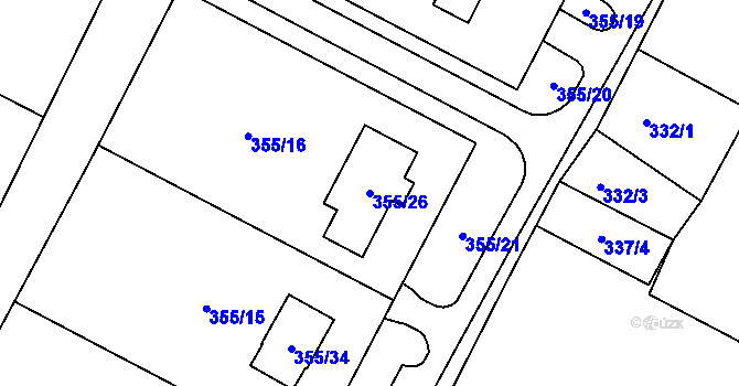 Parcela st. 355/26 v KÚ Strupčice, Katastrální mapa