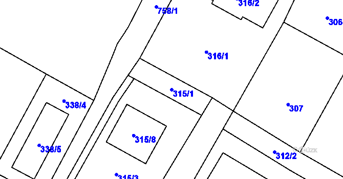 Parcela st. 315/1 v KÚ Strupčice, Katastrální mapa
