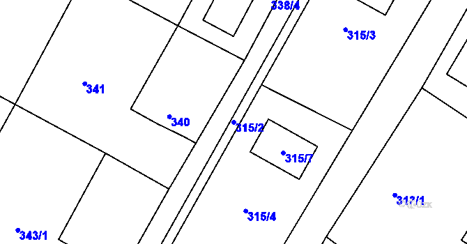 Parcela st. 315/2 v KÚ Strupčice, Katastrální mapa