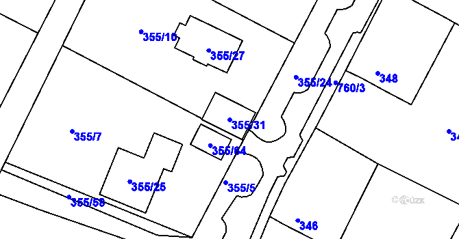Parcela st. 355/31 v KÚ Strupčice, Katastrální mapa