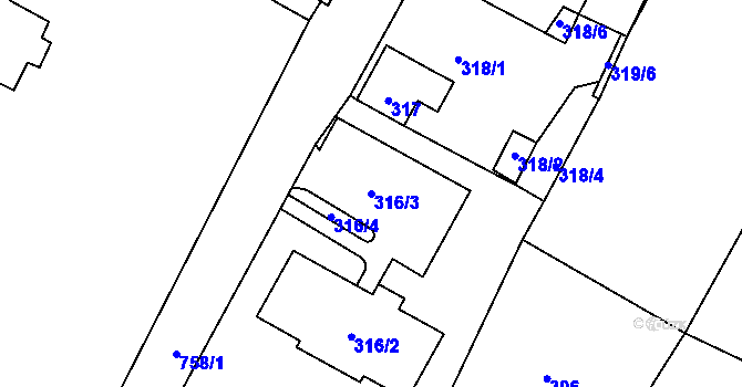 Parcela st. 316/3 v KÚ Strupčice, Katastrální mapa