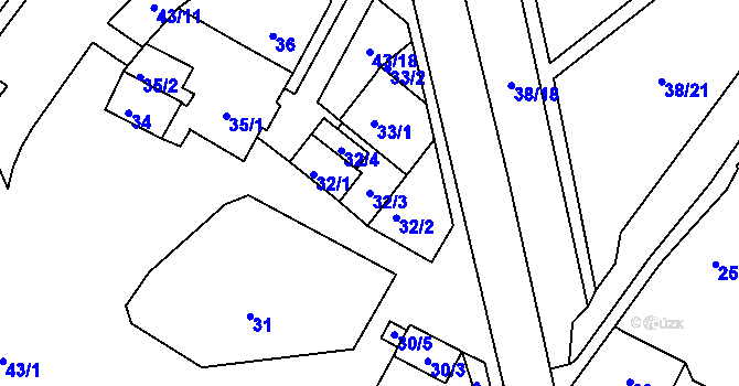 Parcela st. 32/3 v KÚ Strupčice, Katastrální mapa