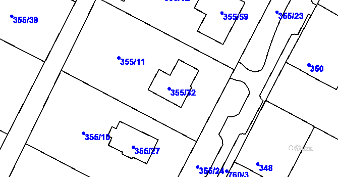 Parcela st. 355/32 v KÚ Strupčice, Katastrální mapa