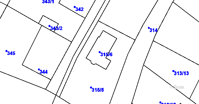 Parcela st. 315/6 v KÚ Strupčice, Katastrální mapa