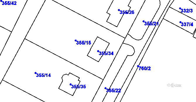 Parcela st. 355/34 v KÚ Strupčice, Katastrální mapa
