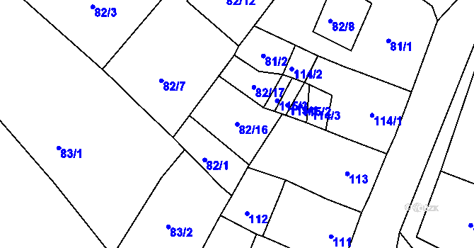 Parcela st. 82/16 v KÚ Strupčice, Katastrální mapa