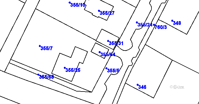 Parcela st. 355/64 v KÚ Strupčice, Katastrální mapa