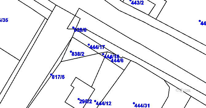 Parcela st. 444/18 v KÚ Strupčice, Katastrální mapa