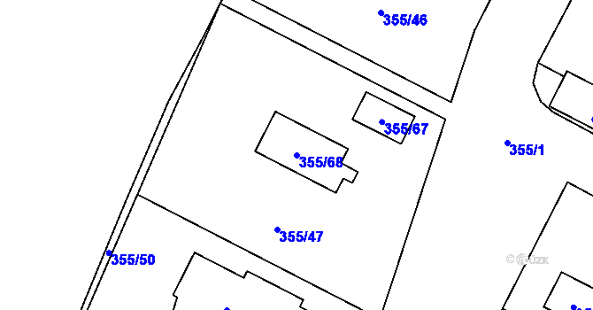 Parcela st. 355/68 v KÚ Strupčice, Katastrální mapa