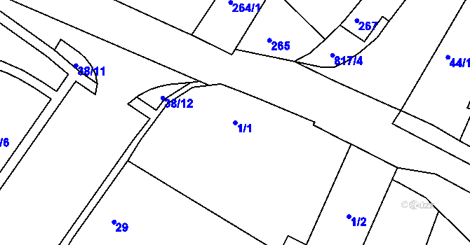 Parcela st. 1/1 v KÚ Strupčice, Katastrální mapa