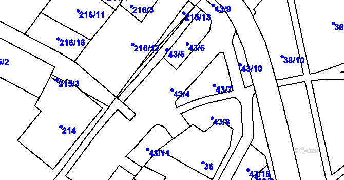 Parcela st. 43/4 v KÚ Strupčice, Katastrální mapa