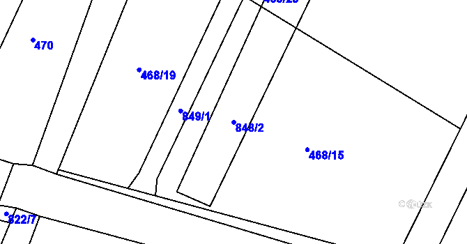 Parcela st. 848/2 v KÚ Strupčice, Katastrální mapa