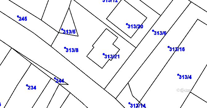 Parcela st. 313/21 v KÚ Strupčice, Katastrální mapa