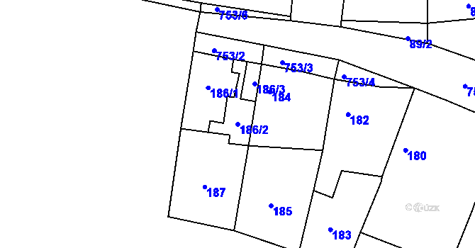 Parcela st. 186/2 v KÚ Strupčice, Katastrální mapa