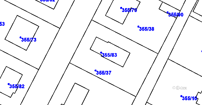 Parcela st. 355/83 v KÚ Strupčice, Katastrální mapa