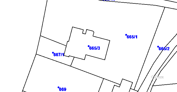 Parcela st. 665/3 v KÚ Strupčice, Katastrální mapa