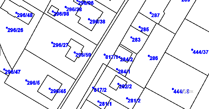 Parcela st. 817/1 v KÚ Strupčice, Katastrální mapa