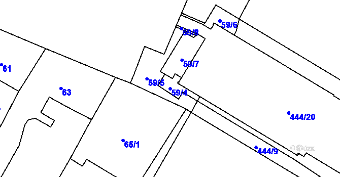 Parcela st. 59/4 v KÚ Strupčice, Katastrální mapa
