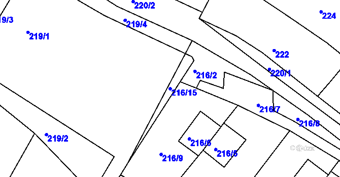 Parcela st. 216/15 v KÚ Strupčice, Katastrální mapa